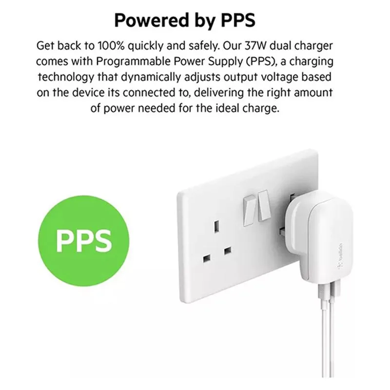 شارژر دیواری Belkin فست شارژ 37 وات USB-C,A WCB007 - 6