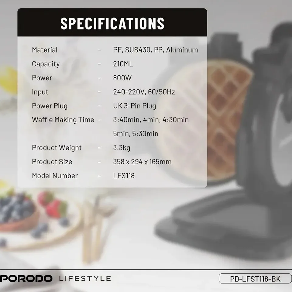 وافل ساز پرودو مدل PORODO VERTICAL WAFFLE MAKER LFS118